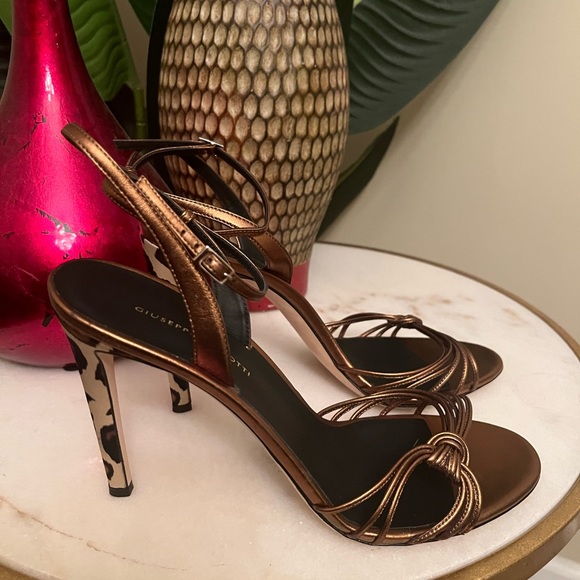 Bronze strappy w/ leopard print authentic Giuseppe Zanotti high heel sandals - Picture 3 of 6